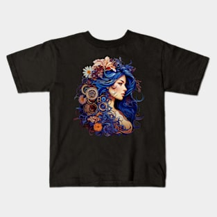 Mechanical Elegance: The color of Flowers and Gears Kids T-Shirt